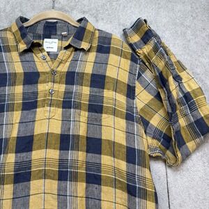 Baird McNutt Irish Linen Button Down Plaid Shirt Murano Large